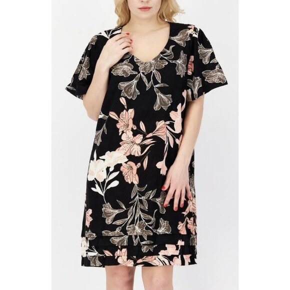 Nicole Miller Original Dresses & Skirts - Nicole Miller Original Shift Dress Linen Blend Medium Size Floral V Neck